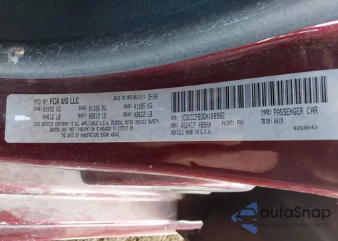 2016 Chrysler 200 Touring from USA, damaged, VIN 1C3CCCFB3GN188982